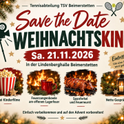 Plakat Weihnachtskino der Tennisabteilung am Samstag, 21.11.2026, in der Lindenberghalle Beimerstetten